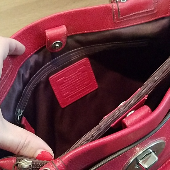 NEW Coach penelope red leather carryall purse - Picture 5 of 7